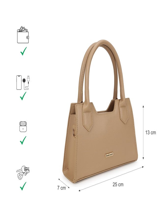 Fastrack Solid Handheld Bag For Women, Girls and Ladies | with Detachable Sling Strap | Ladies Purse Handbag | Trendy Handbags | Dual Carry Handbag, Beige - Image 4